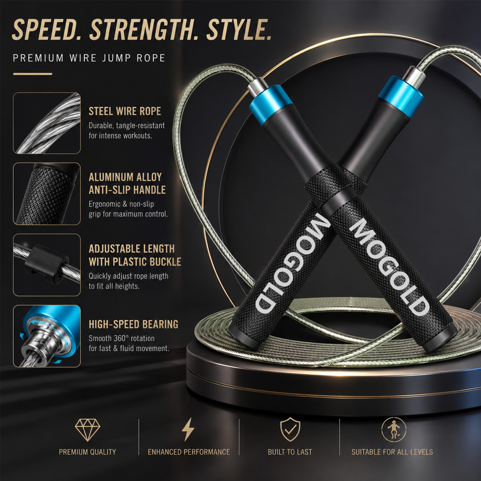 Jump Rope Speed Bearing - MOGOLD Corda per saltare professionale con
